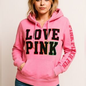 Victoria’s Secret Love Pink Neon Logo Hoodie Hot Pink S Sleaze Pop 2010s Fashio